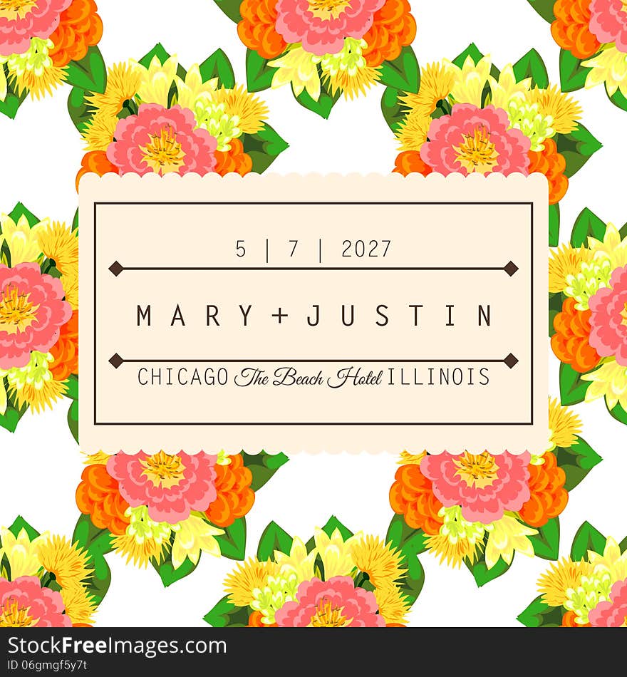 Wedding card or invitation with abstract floral background