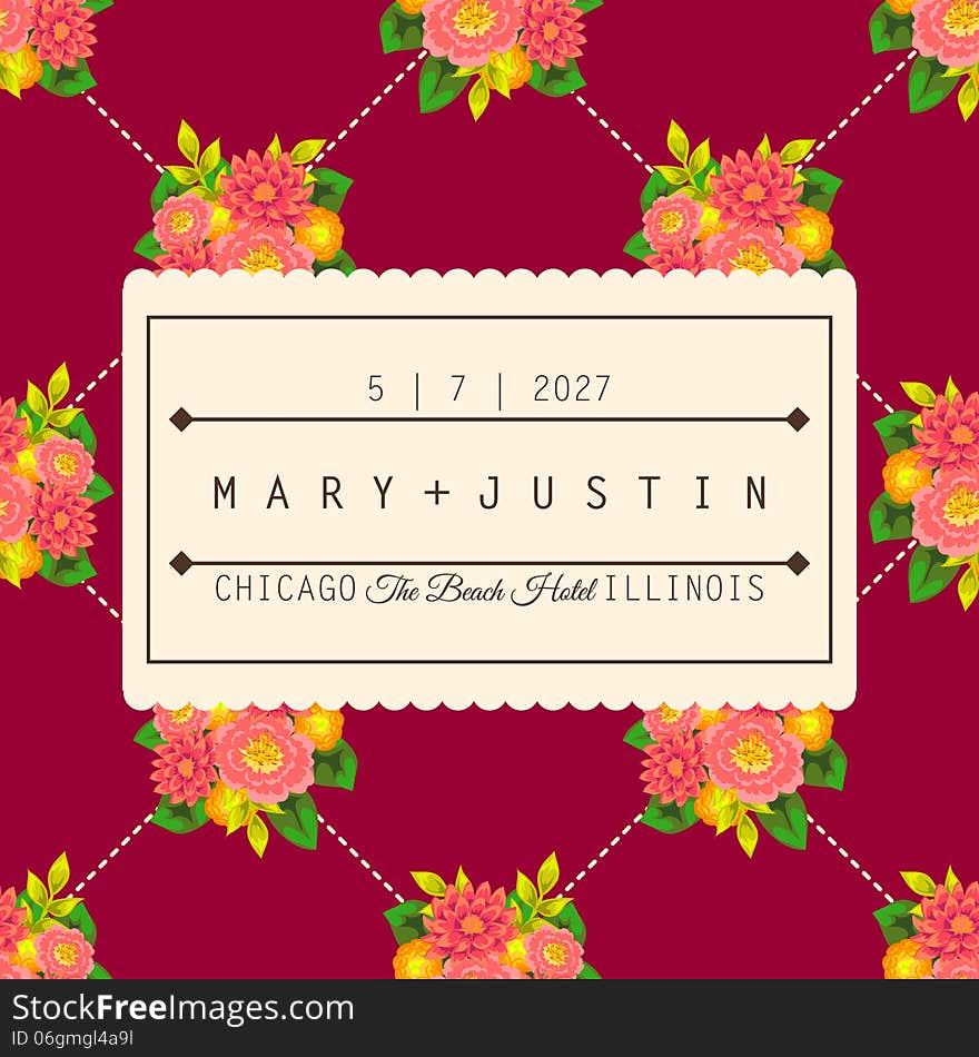 Wedding card or invitation with abstract floral background