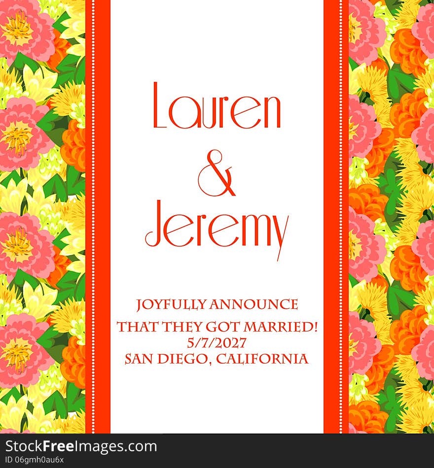 Wedding card or invitation with abstract floral background