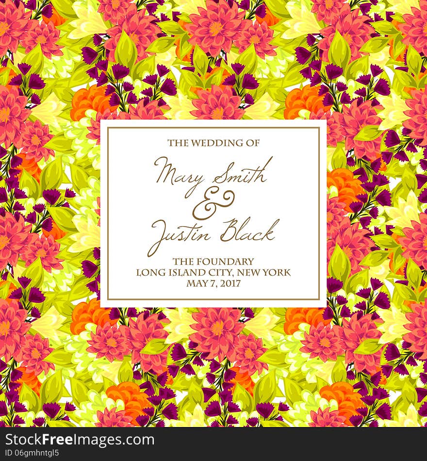 Wedding card or invitation with abstract floral background