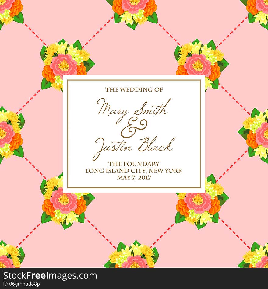 Wedding card or invitation with abstract floral background