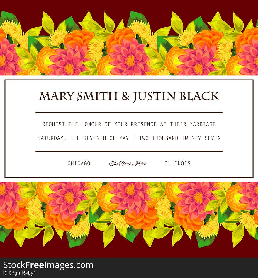 Wedding card or invitation with abstract floral background