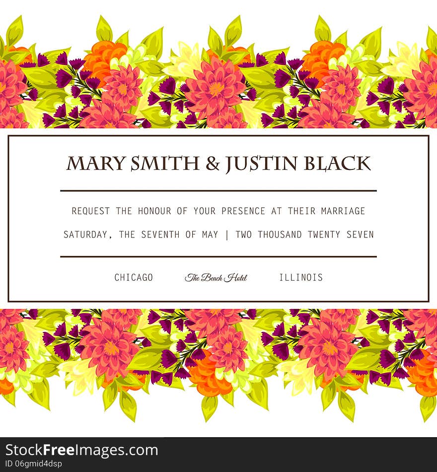 Wedding card or invitation with abstract floral background