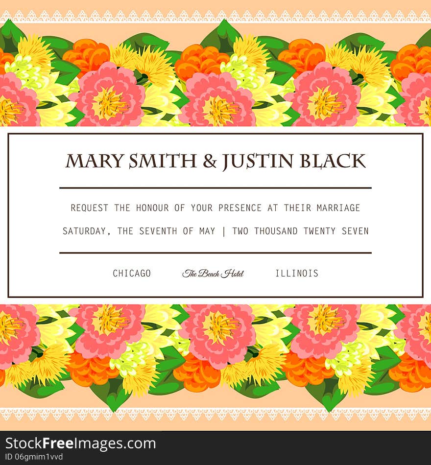 Wedding card or invitation with abstract floral background