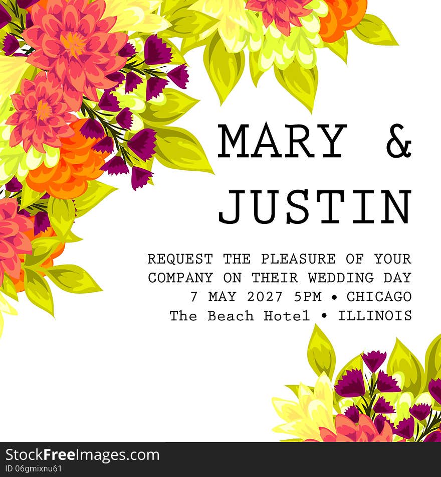 Wedding card or invitation with abstract floral background