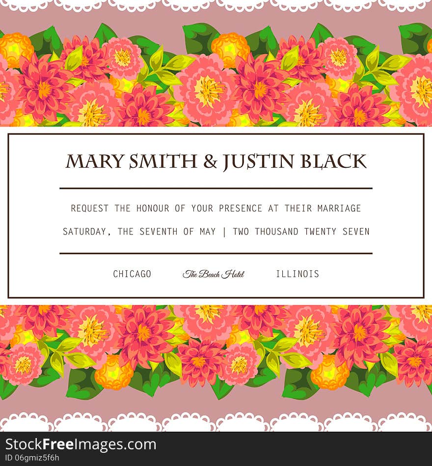 Wedding card or invitation with abstract floral background