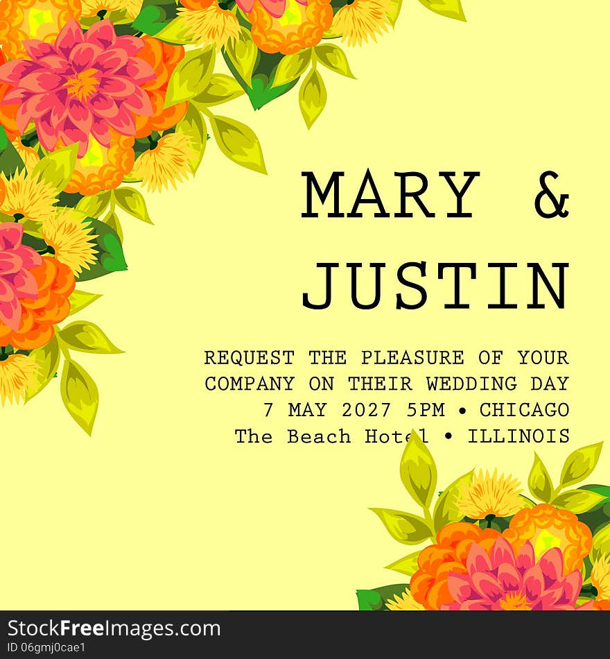 Wedding card or invitation with abstract floral background