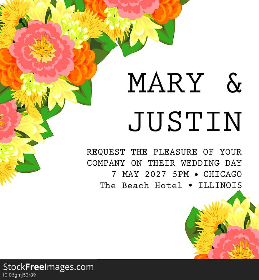 Wedding card or invitation with abstract floral background