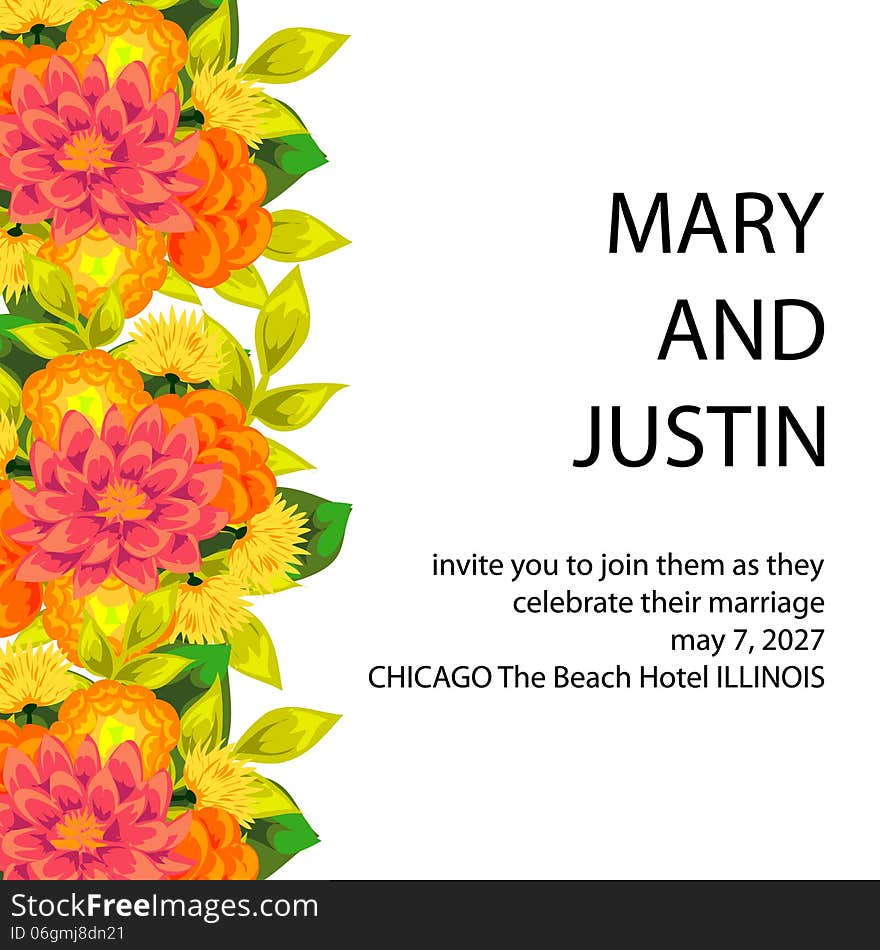 Wedding card or invitation with abstract floral background