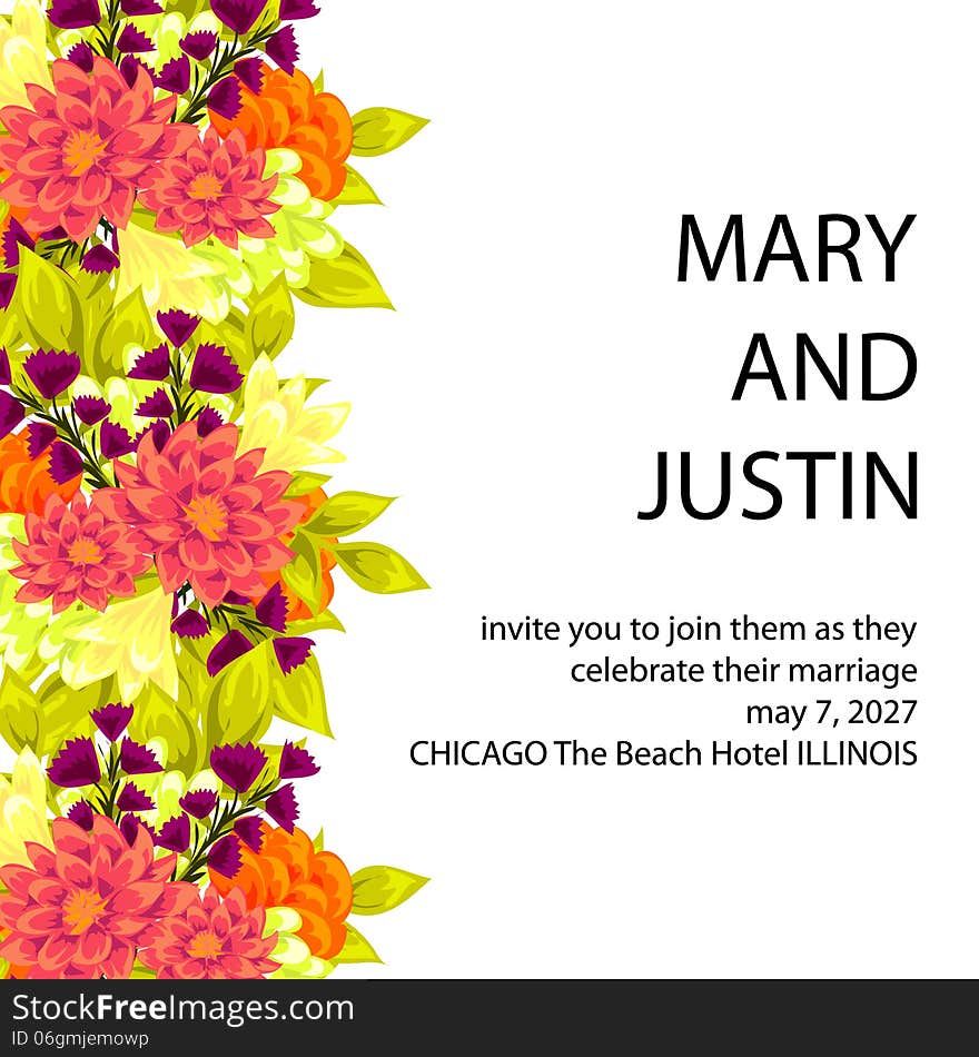 Wedding card or invitation with abstract floral background