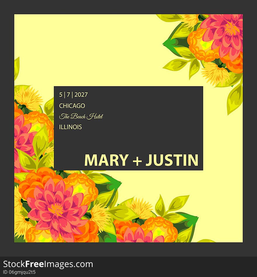 Wedding card or invitation with abstract floral background