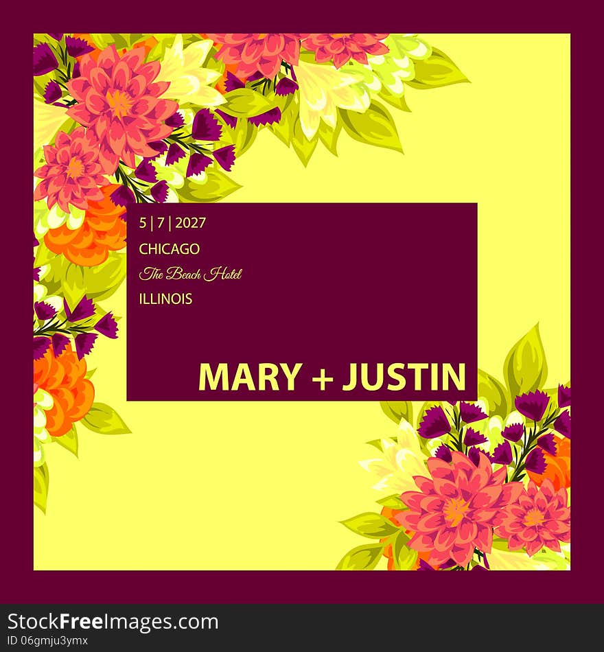 Wedding card or invitation with abstract floral background