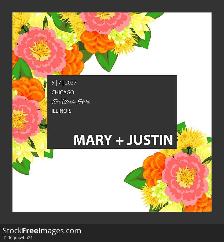 Wedding card or invitation with abstract floral background