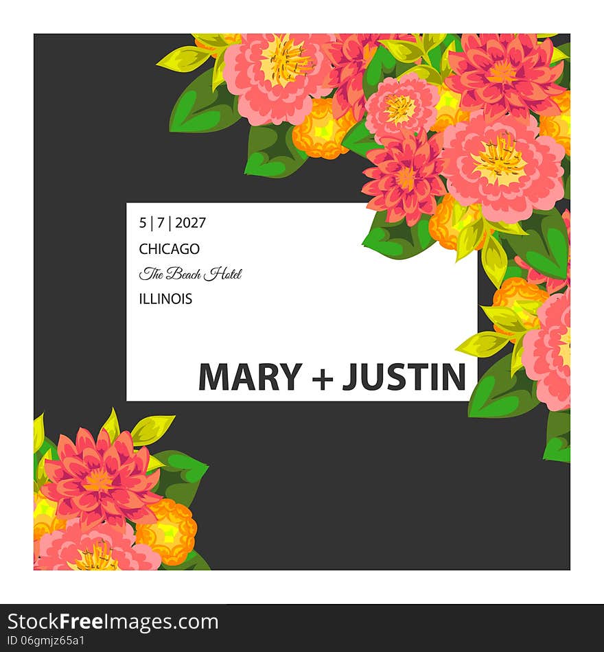 Wedding card or invitation with abstract floral background