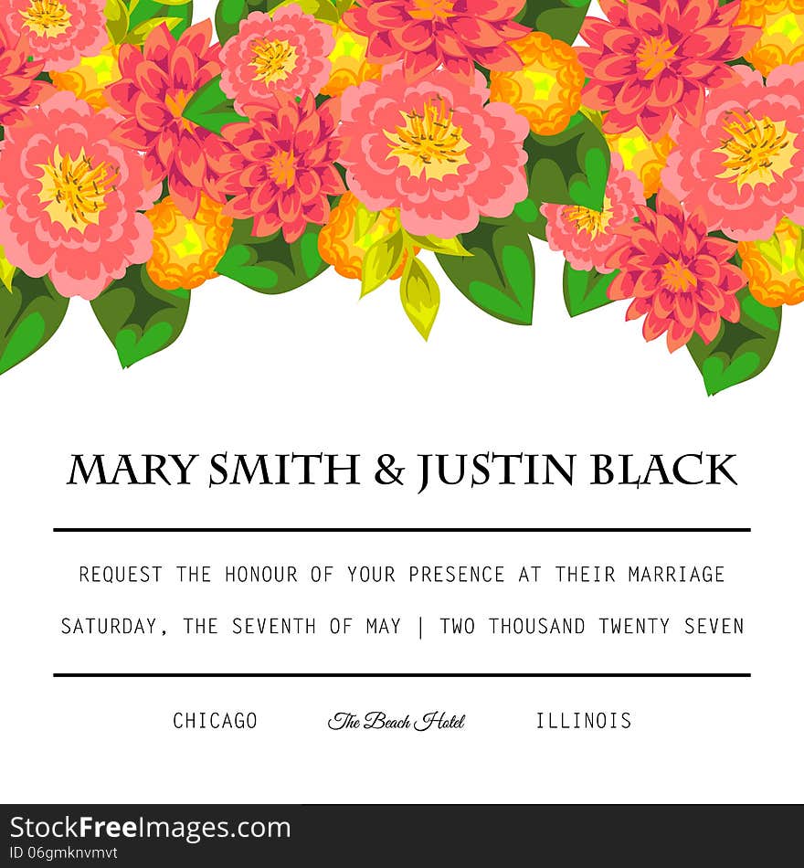 Wedding card or invitation with abstract floral background