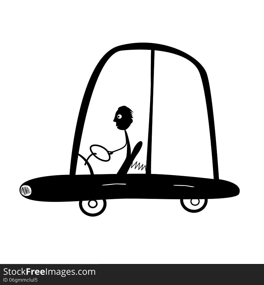 Vector Man Driving Car Illustration, Silhouette