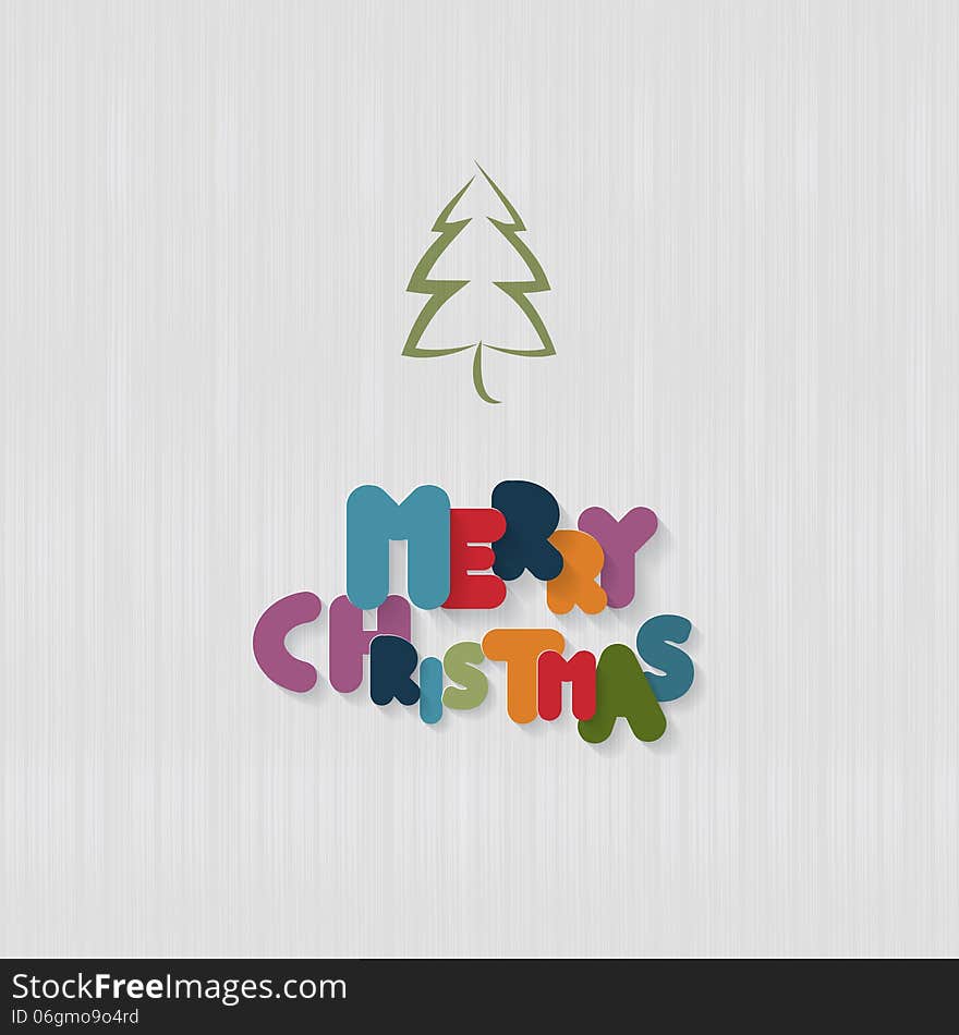 Background With Tree And Paper Merry Christmas Title