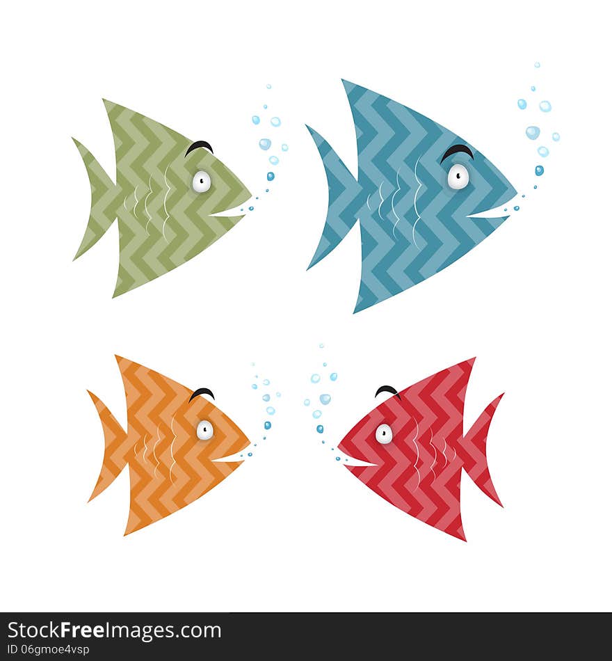 Abstract Retro Fish Set Illustration