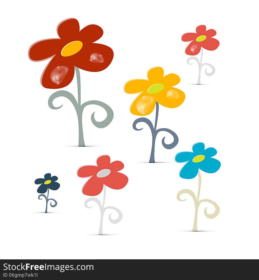 Abstract Vector Flowers Isolated on White Background