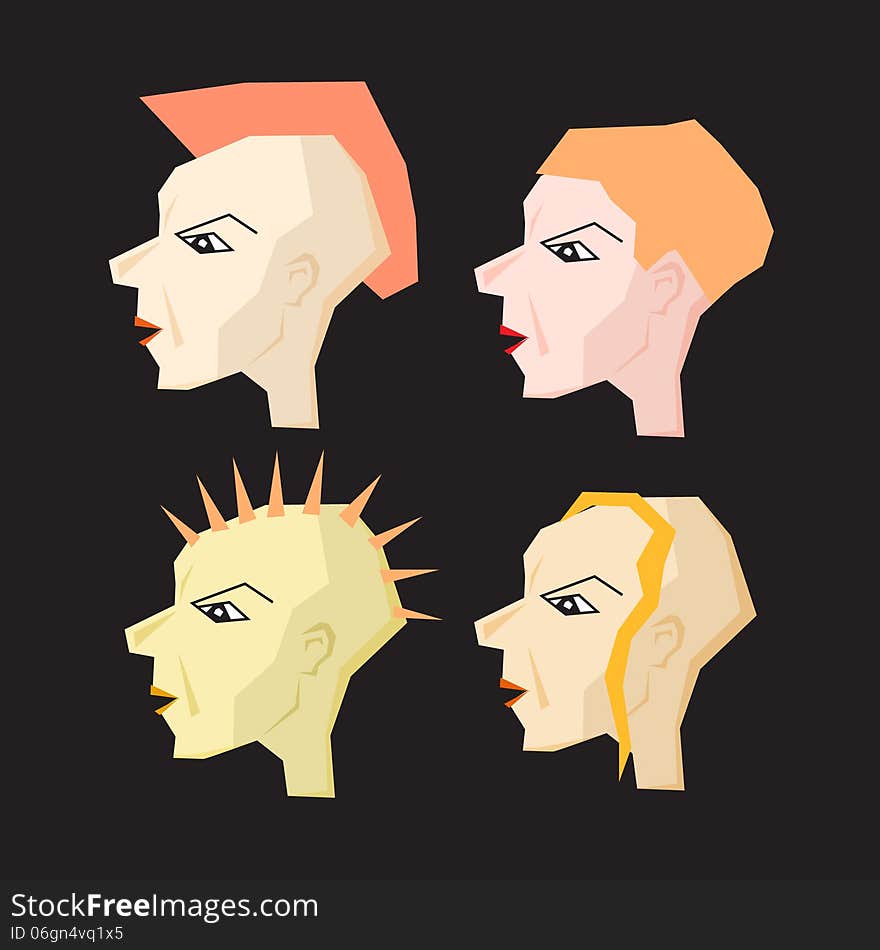 Women Punk Head Illustration on Black Background