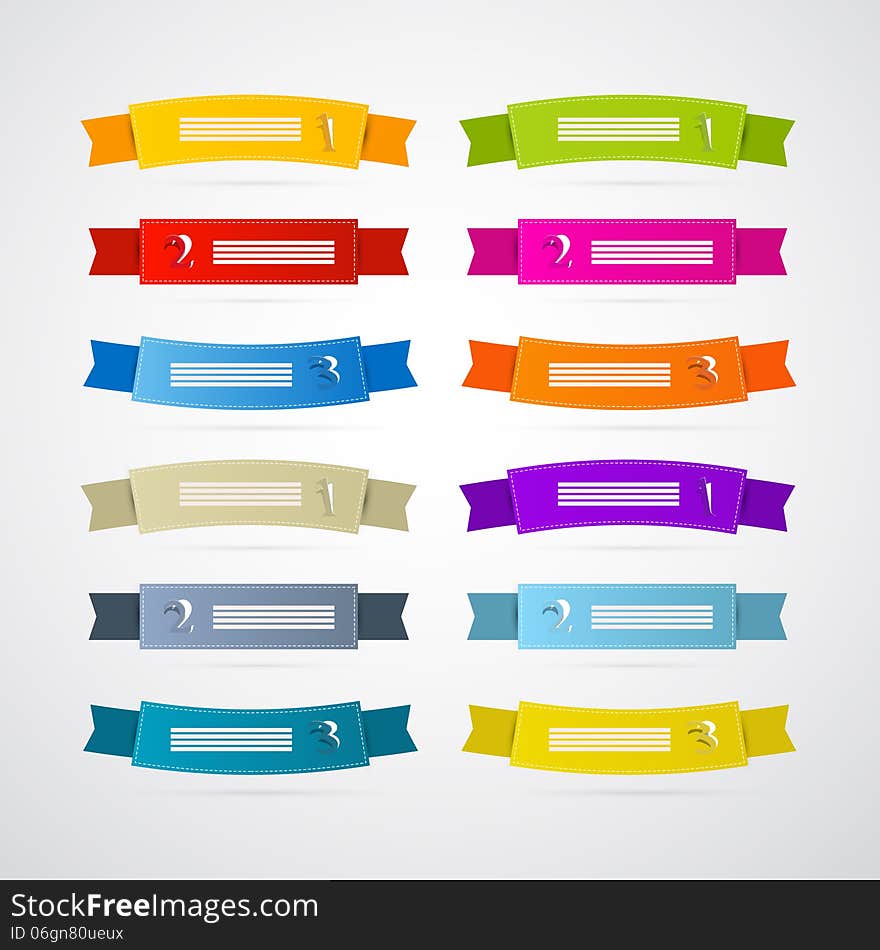Colorful Ribbons, Labels Set Isolated on White Background