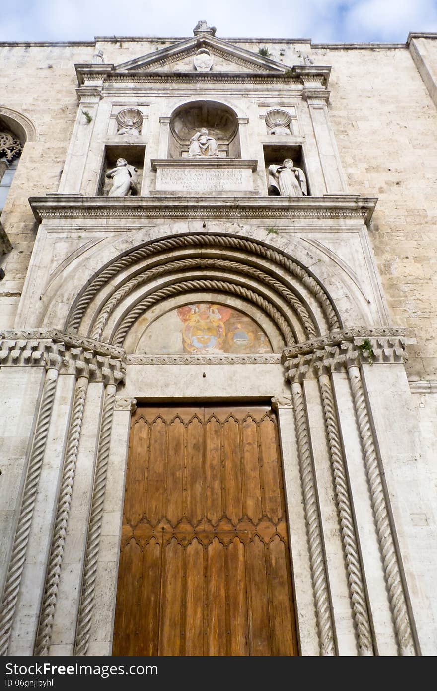 The monumental entrance of Julius II in the church of San Francesco. Medieval town of Ascoli Piceno, Marche Region, Italy. The monumental entrance of Julius II in the church of San Francesco. Medieval town of Ascoli Piceno, Marche Region, Italy.