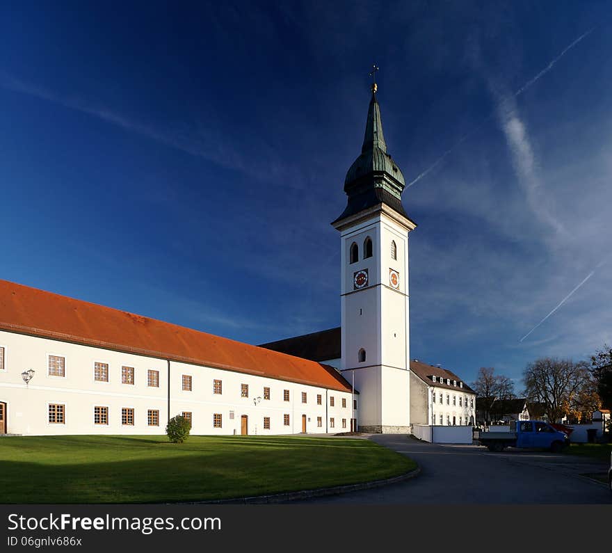 Rottenbuch Abbey (Kloster Rottenbuch), founded as an Augustinian monastery in 1073, was constructed between 1085 and 1125 in the Romanesque style. The design of a crossing transept and free-standing tower is unusual for a Bavarian church. Rottenbuch was a center of papal loyalty during the Investiture Controversy. In the 18th century the medieval interior of the church was redecorated in the ornate High Baroque style. Rottenbuch Abbey (Kloster Rottenbuch), founded as an Augustinian monastery in 1073, was constructed between 1085 and 1125 in the Romanesque style. The design of a crossing transept and free-standing tower is unusual for a Bavarian church. Rottenbuch was a center of papal loyalty during the Investiture Controversy. In the 18th century the medieval interior of the church was redecorated in the ornate High Baroque style.