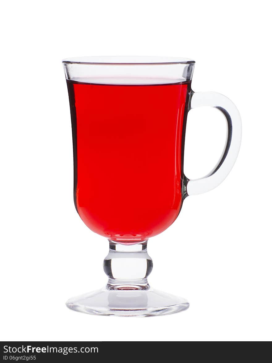 Cup of strawberry tea on a white background