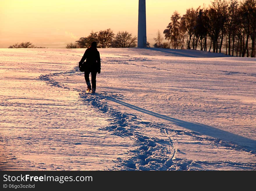 The beaten path on snow plain. The beaten path on snow plain