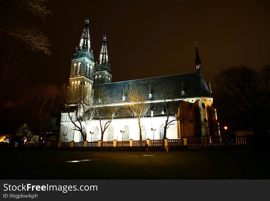 Evening picture of basilica of st peter and st paul situated at vysehrad hill in prague, czech republic. Evening picture of basilica of st peter and st paul situated at vysehrad hill in prague, czech republic
