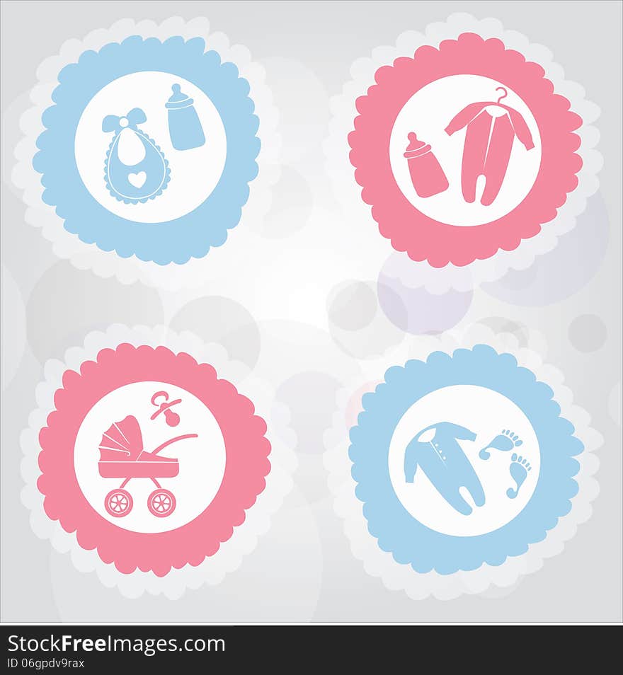 Birth Announcement icons for girl and boy. Birth Announcement icons for girl and boy