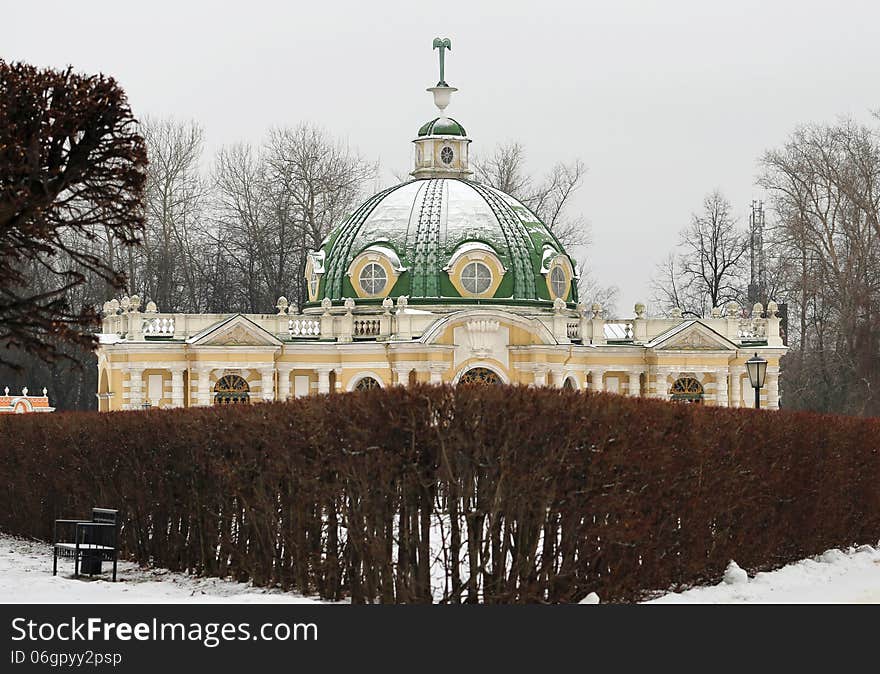 Magnificent ancient grotto building in Moscow park