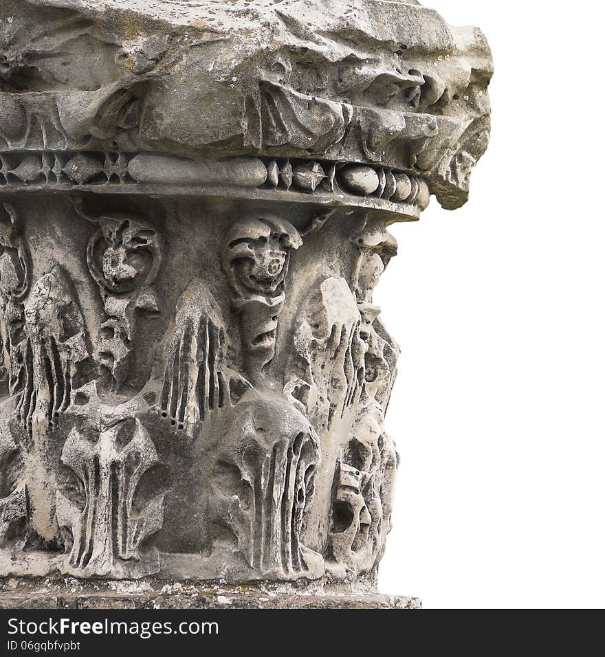 Fragment of antique columns on white background