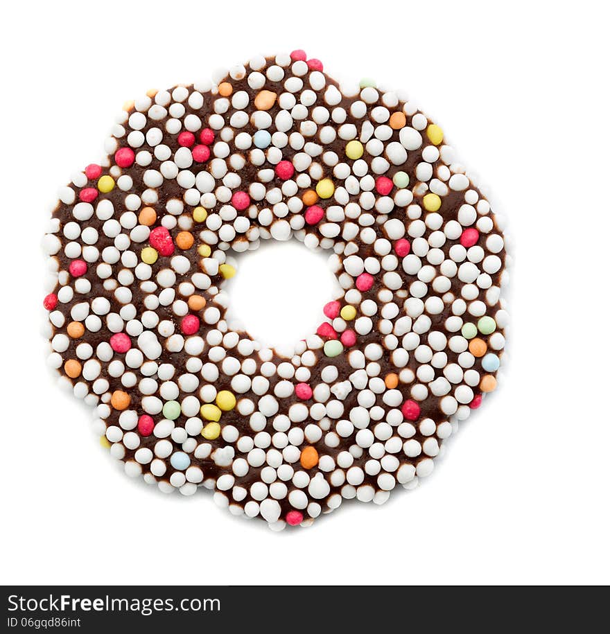 Round cookies with icing and chocolate isolated on white background. Round cookies with icing and chocolate isolated on white background