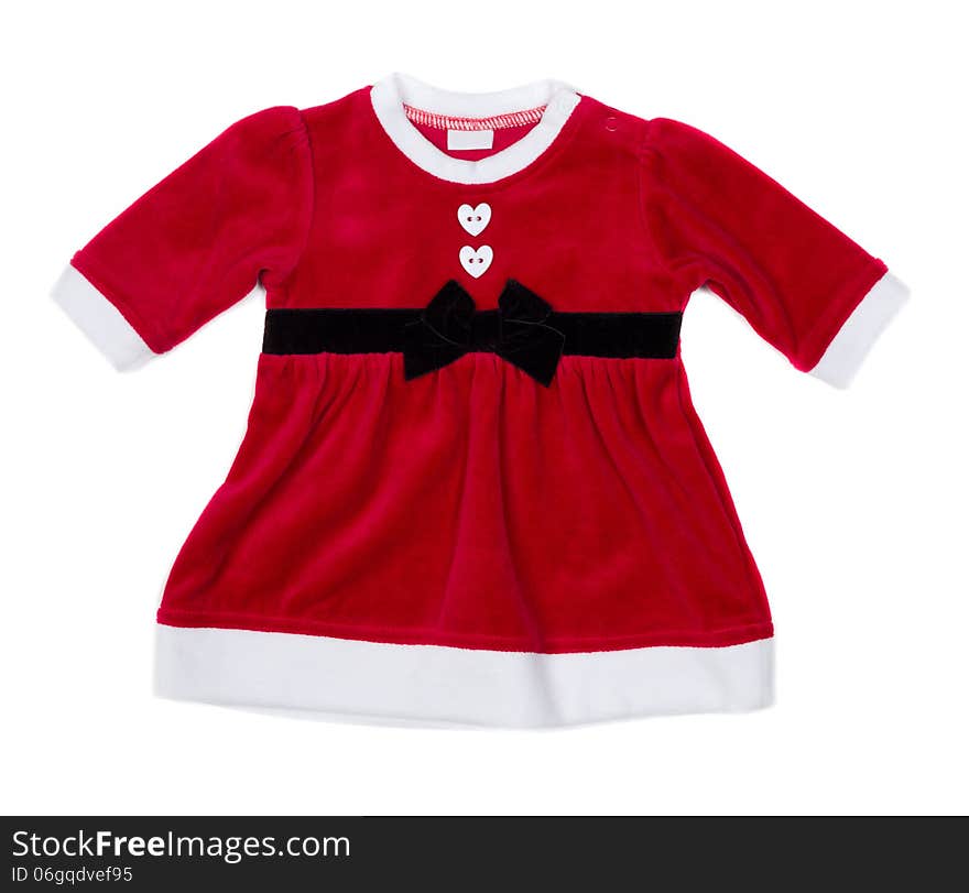 Red santa baby dress. Isolate on white.