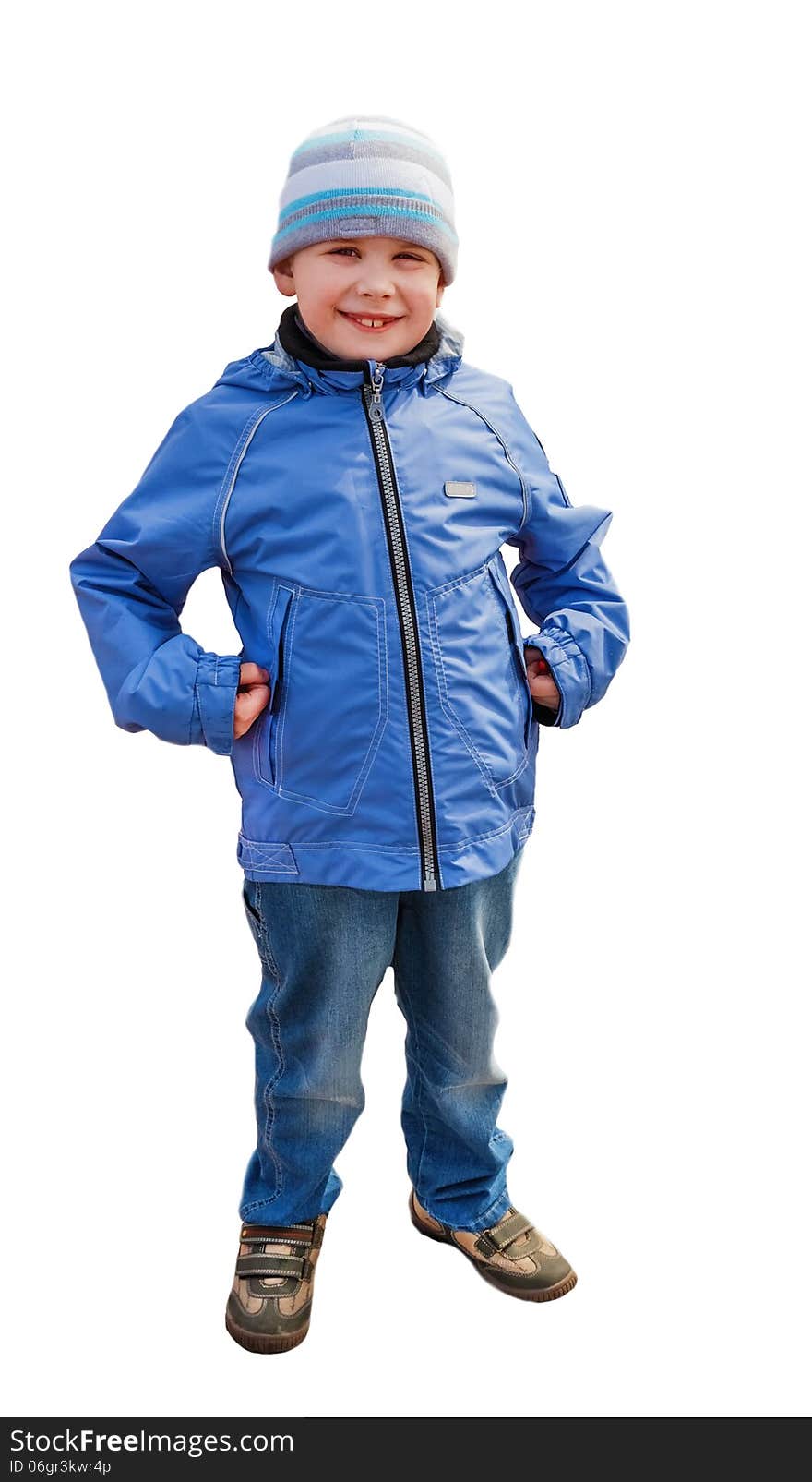 The photo of the boy in winter clothes. Photo to the utmost. Isolated.