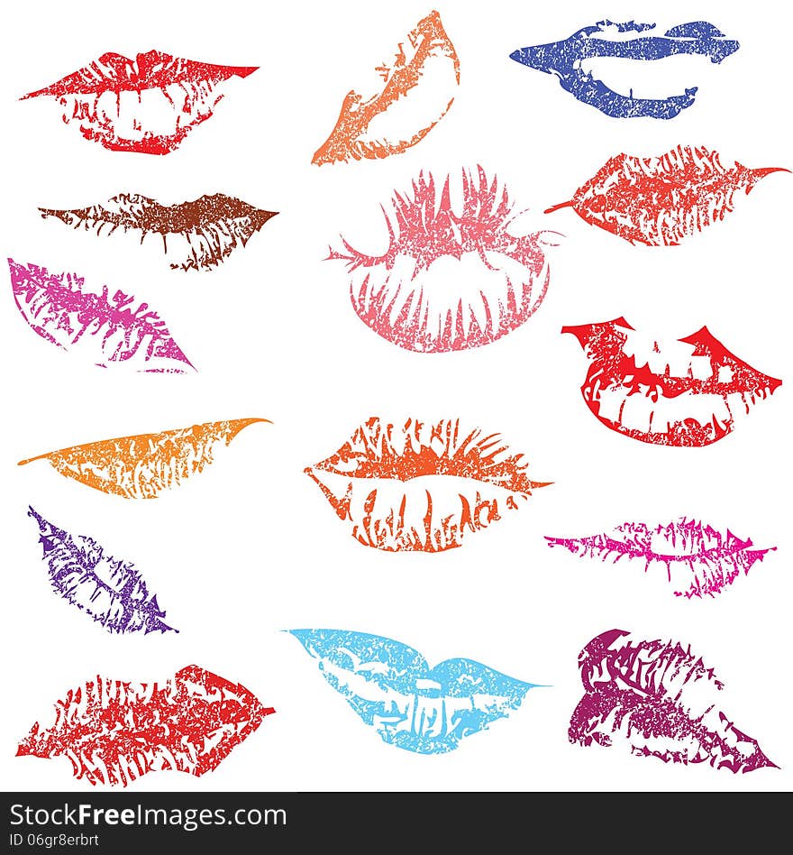 Lip print track set in tender kiss. Love valentines day vector illustration. Lip print track set in tender kiss. Love valentines day vector illustration.