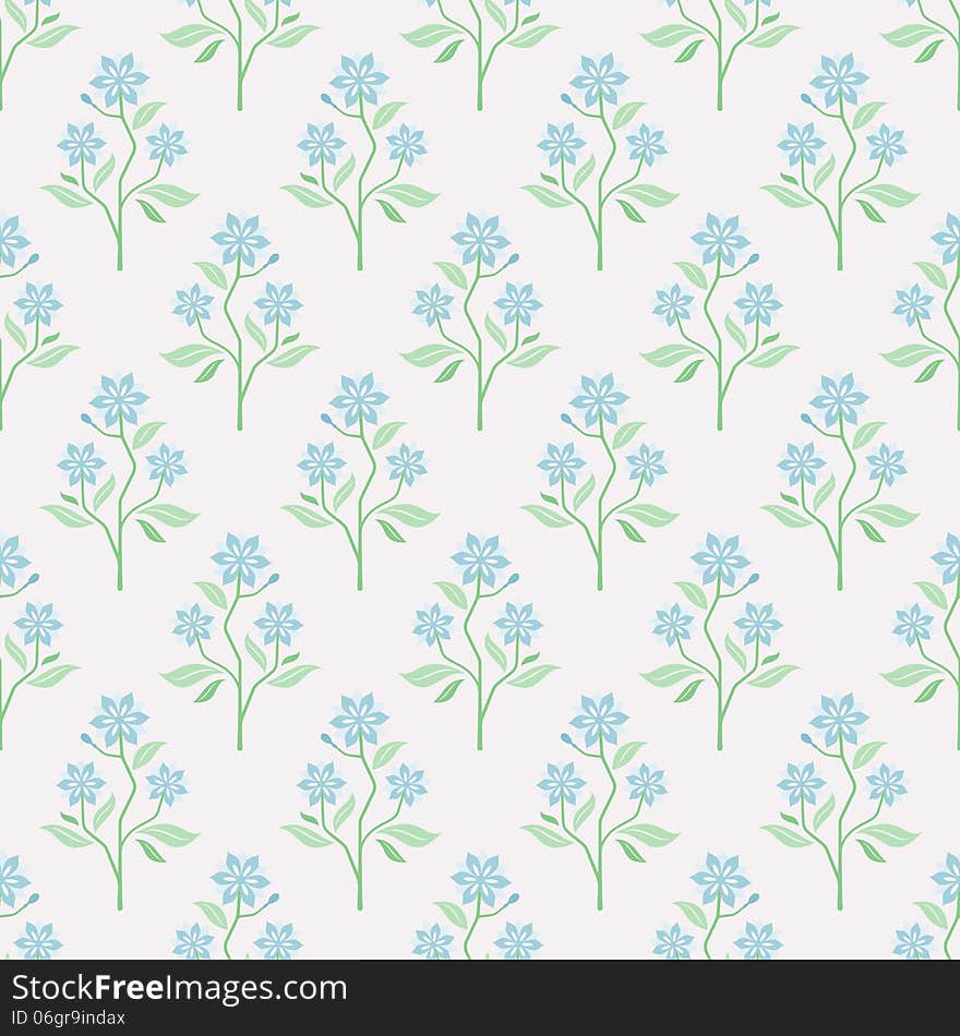 Seamless Vector Pattern With Blue Flowers