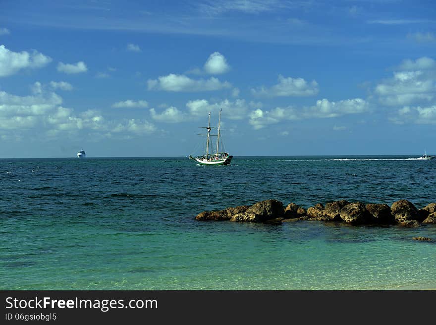 Sailboat at tropical waters of Key west