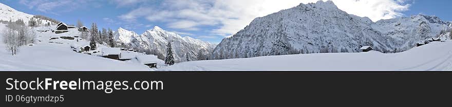 Valsesia Alps winter landscape, Mutta dOtro view. Valsesia Alps winter landscape, Mutta dOtro view