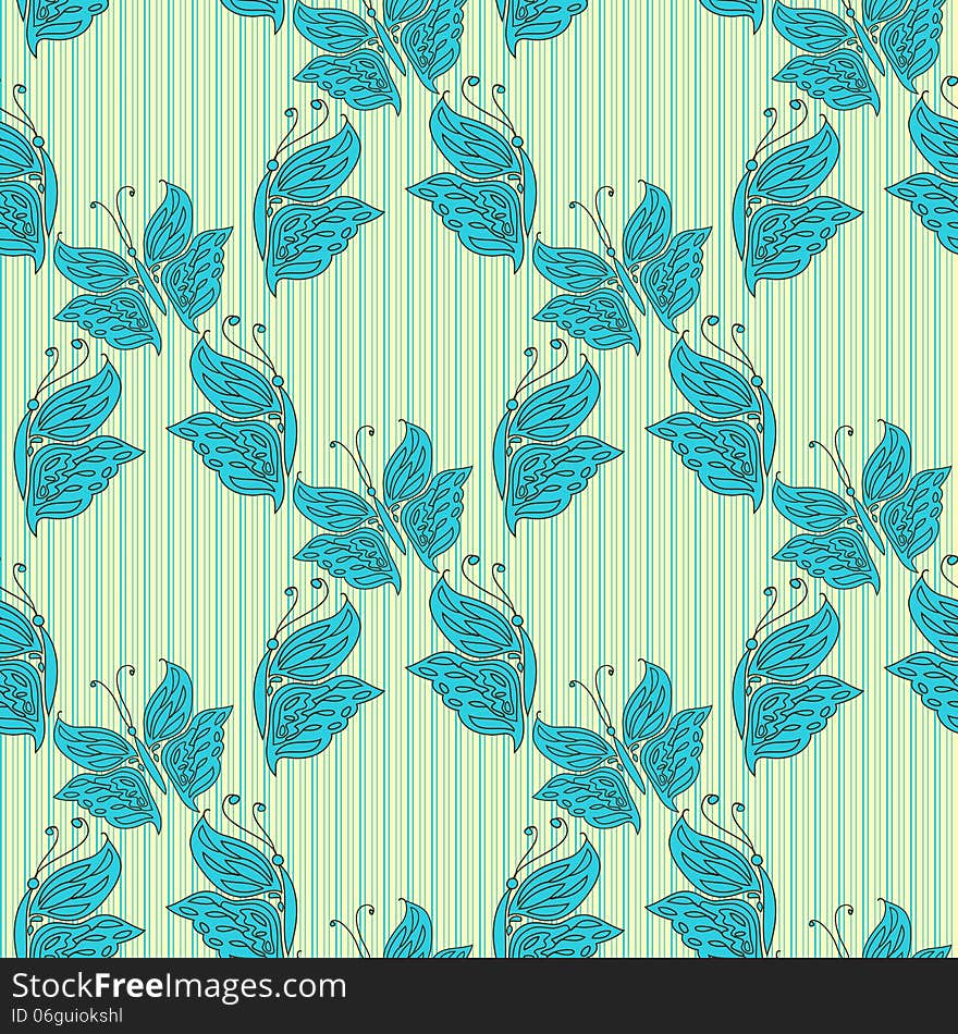 Seamless pattern with blue butterfly and line. Seamless pattern with blue butterfly and line