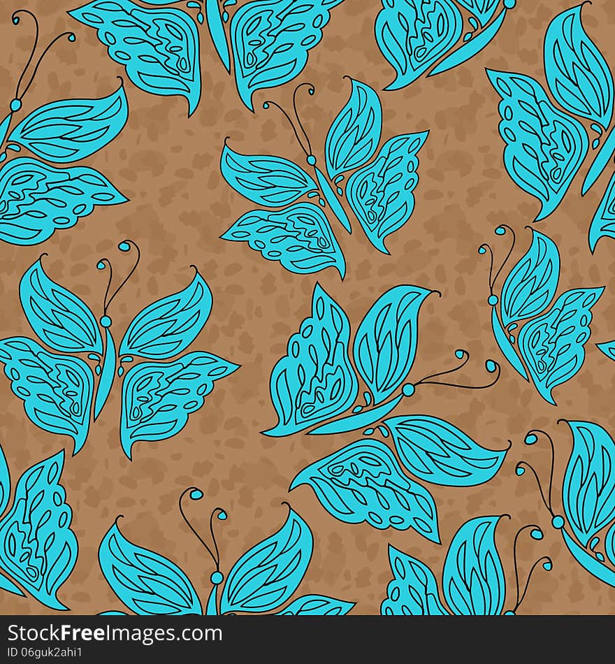 Vector seamless pattern with blue butterfly