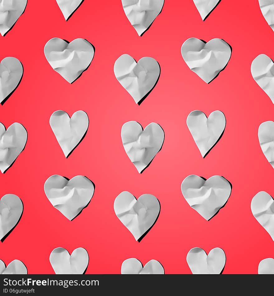 Paper hearts - seamless art craft pattern, vector eps10 image.