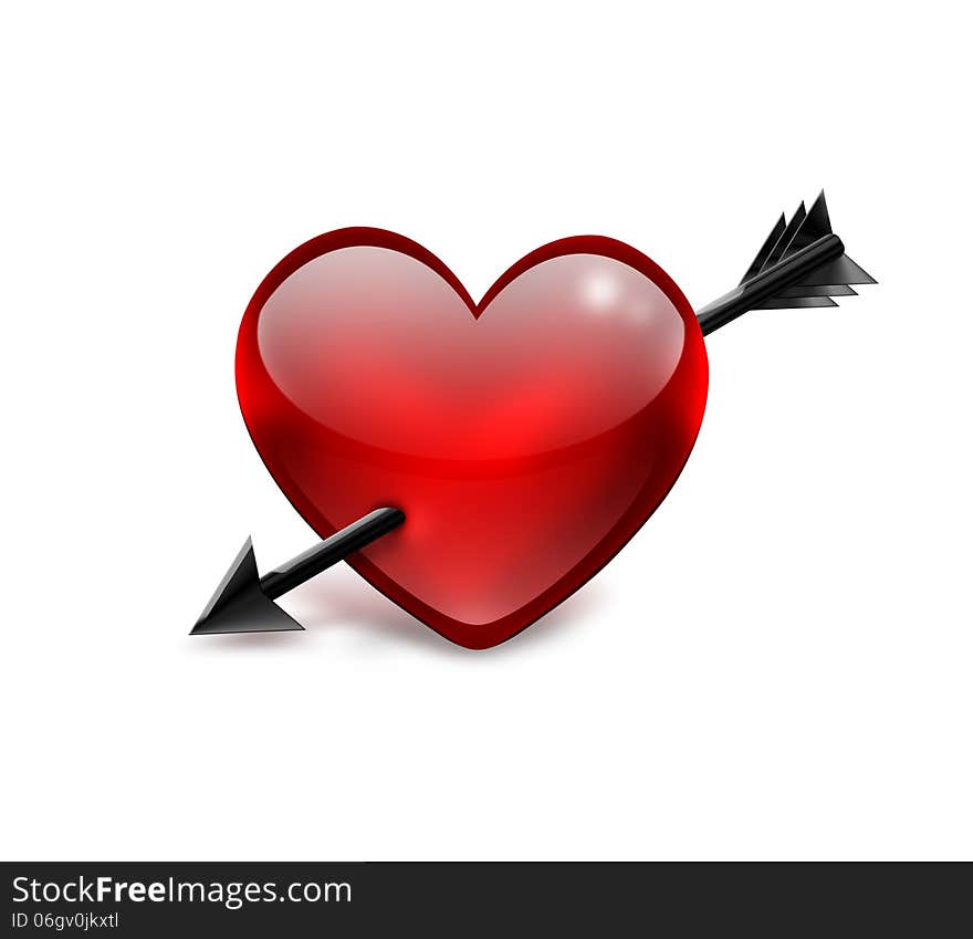 Heart pierced by arrow on a white background. Heart pierced by arrow on a white background