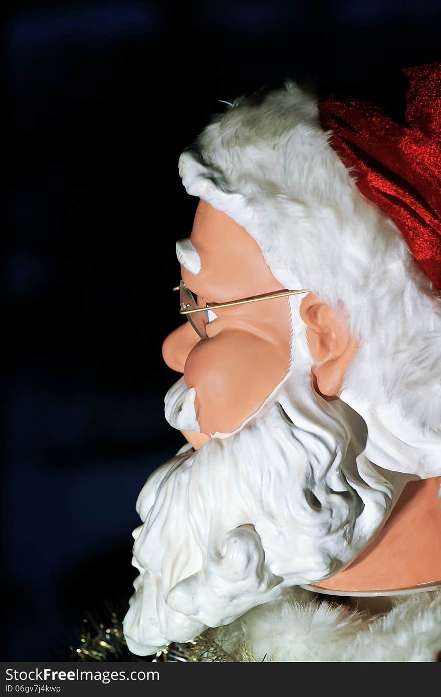 Santa claus toy portrait, night shot