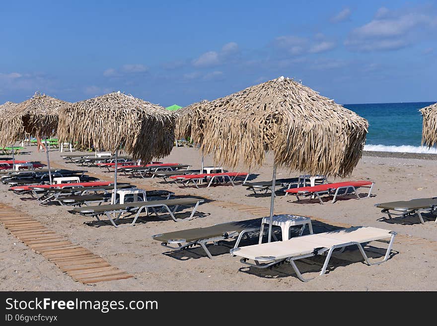 Thatched umbrellas on the beach