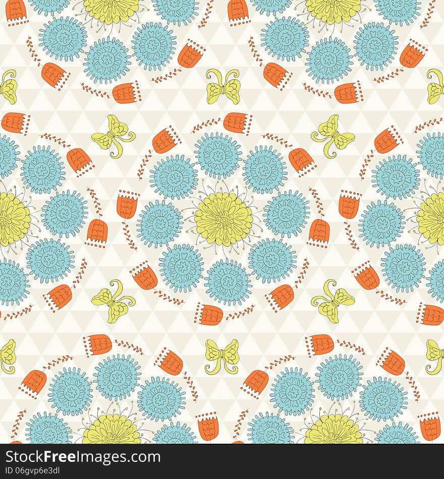 Seamless sunshine pattern with flowers