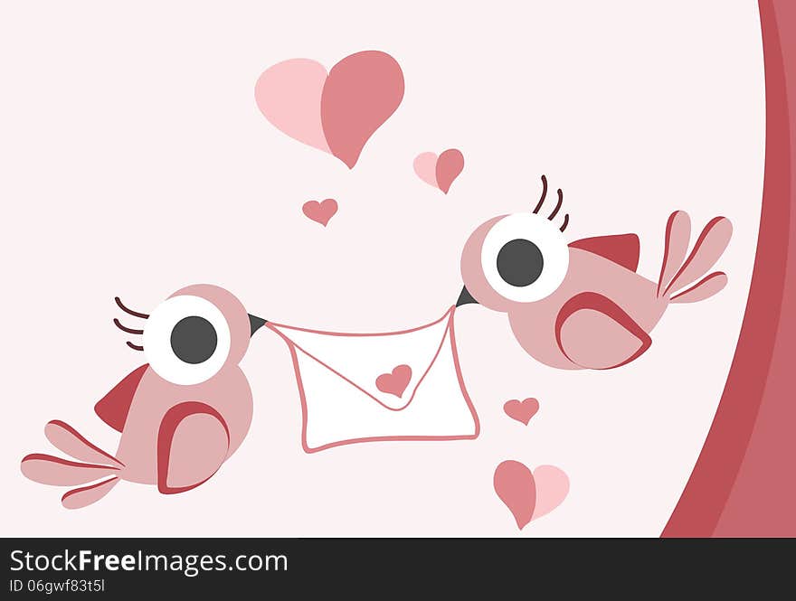 Beautiful background with two sparrows holding a love . Clipart, Illustration. Beautiful background with two sparrows holding a love . Clipart, Illustration.