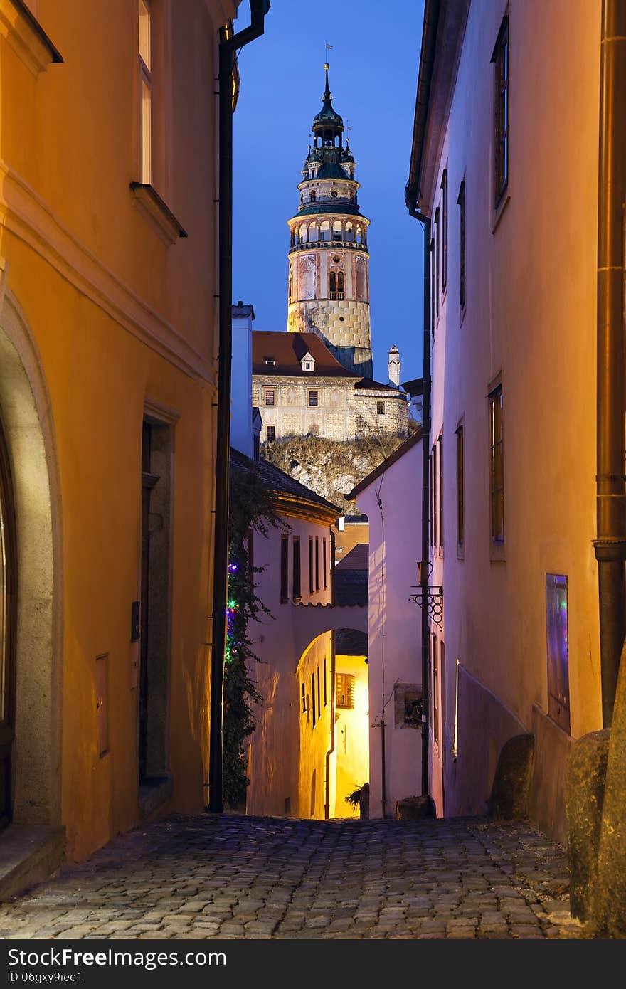 Image of old Czech town- Cesky Krumlov at twilight. Image of old Czech town- Cesky Krumlov at twilight.