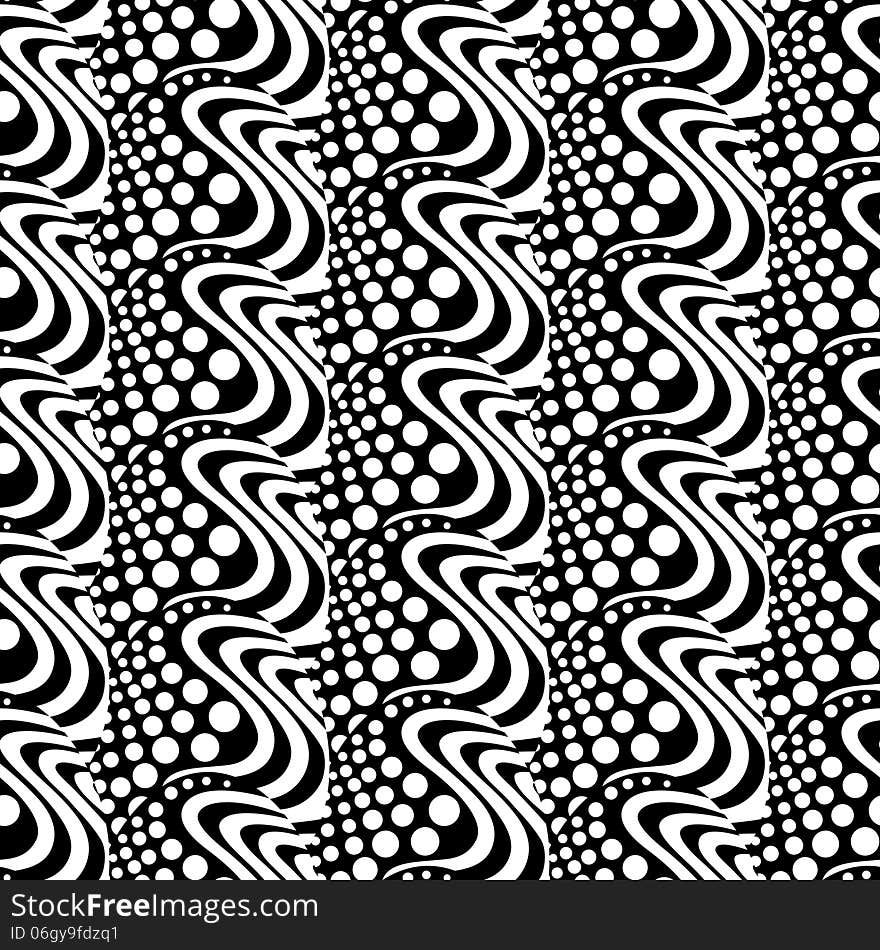 Tile with circles and waves in black and white colors